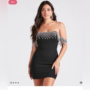 Windsor Black Mini Dress with Silver Fringe